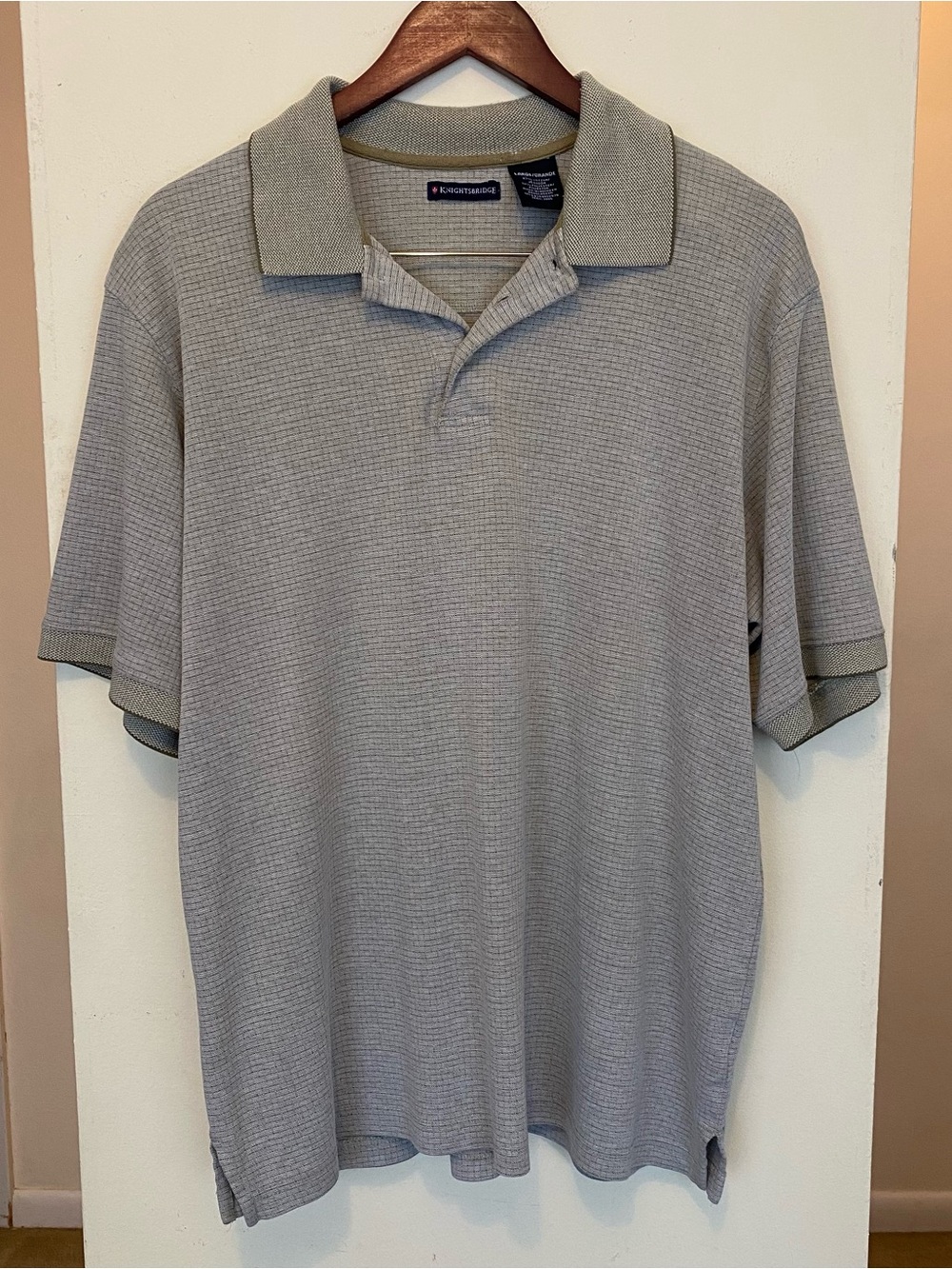 Vintage 90s Knightsbridge Golf Polo Shirt Mens Large Beige & Green Pattern